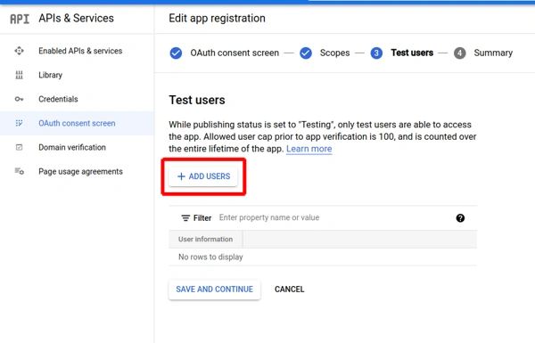 0Auth consent screen
