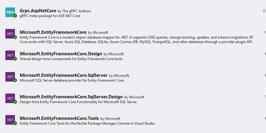 GRPC service Create Using .NET core 6.0 EntityFramework for CRUD operation
