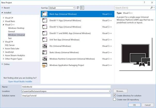 Hello World with Universal Windows Platform in C++