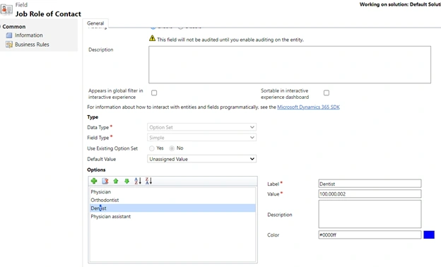 Job role of contact