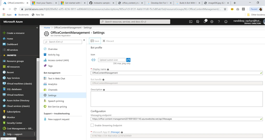 Host Bot In Azure For MS Teams