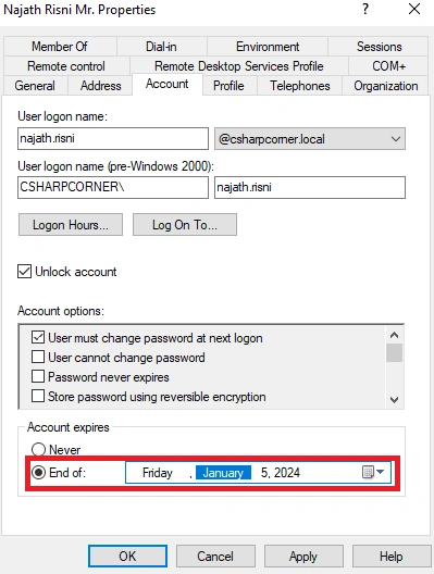 Account expires