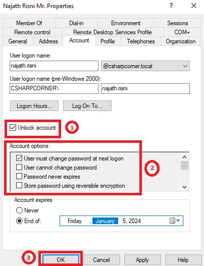 Unlock account
