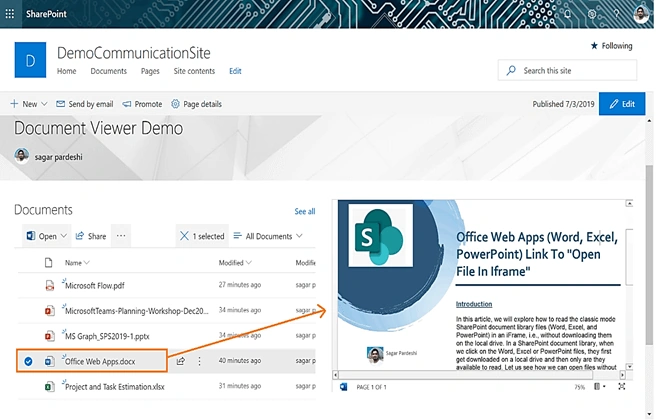 How Open Selected Document In File Viewer (Word, Excel, Power Point And PDF) In SharePoint Modern Sites