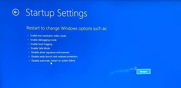 startup settings
