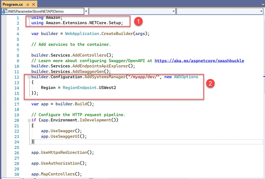 How to access parameters from AWS Systems Manager Parameter store in .NET 6 Web API