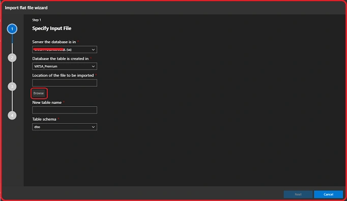 Import file flat wizard" window will appear