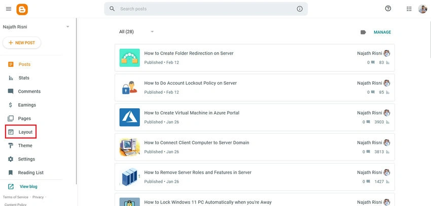 Blogger dashboard