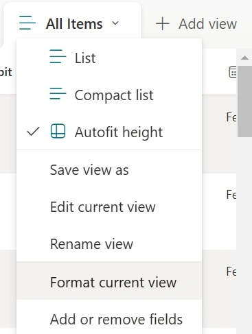 Format View Option