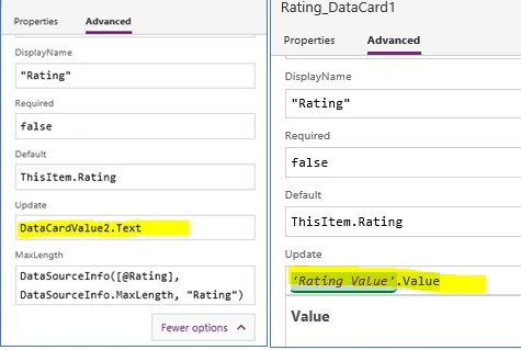 Rating Data Card