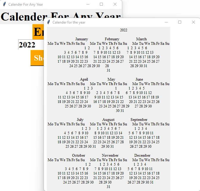 How To Build A Calendar For Any Year In Python Using Tkinter