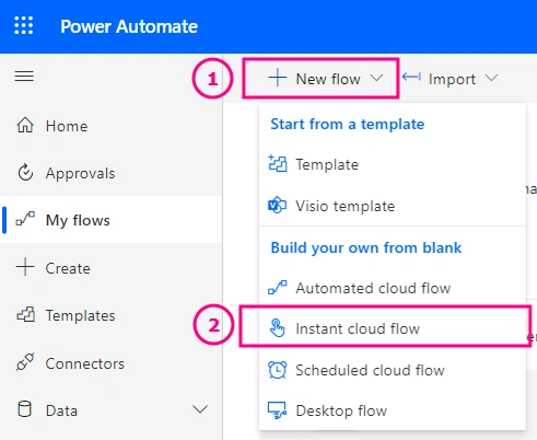 Create an Instant cloud flow