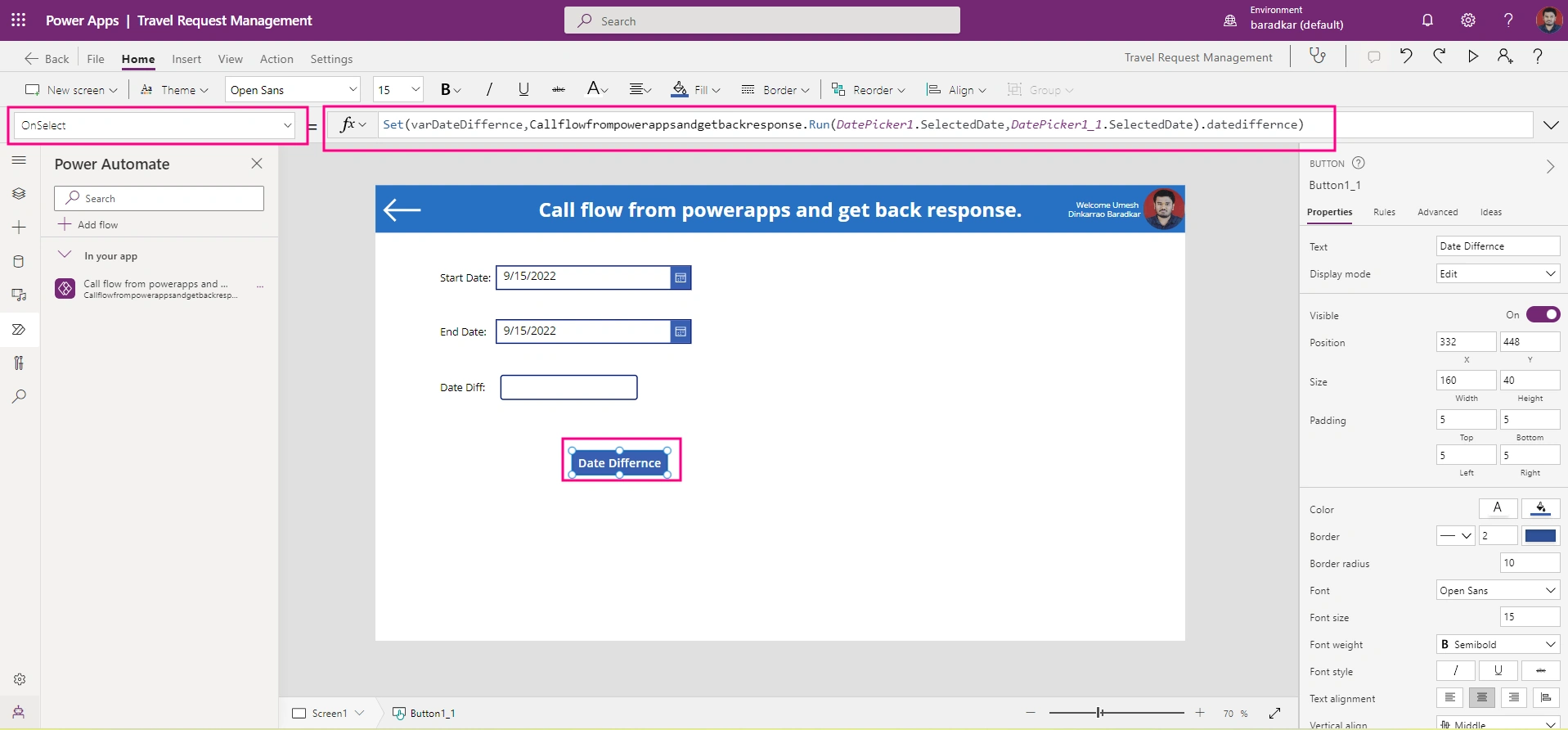 Get a response from Power Automate to PowerApps