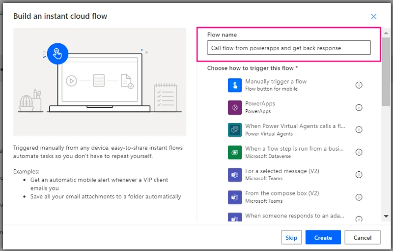 Create an Instant cloud flow