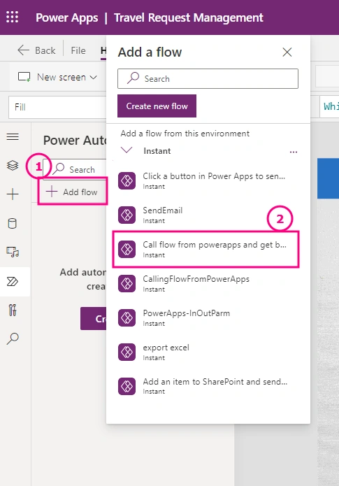 How to call a Power Automate flow from PowerApps