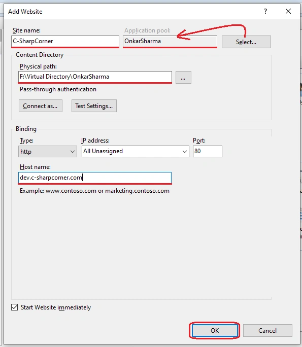 Add Website Advanced Configurations