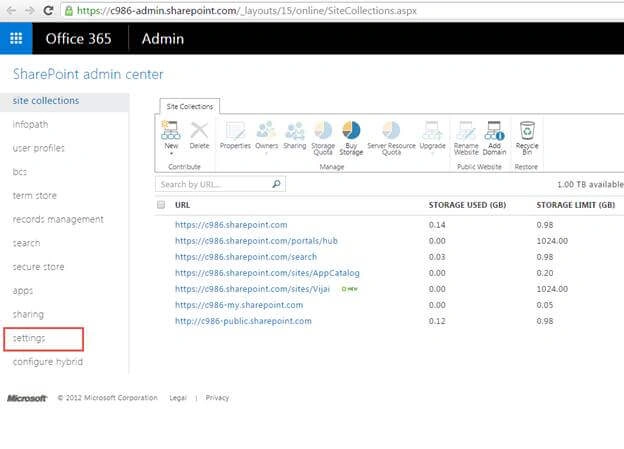 SharePoint Admin Center