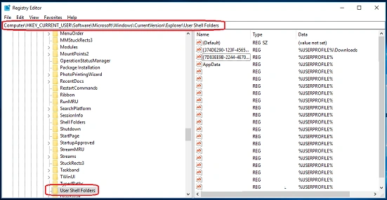 Registry Editor window