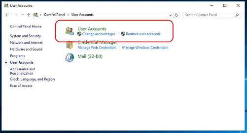 click on "User Accounts" to proceed