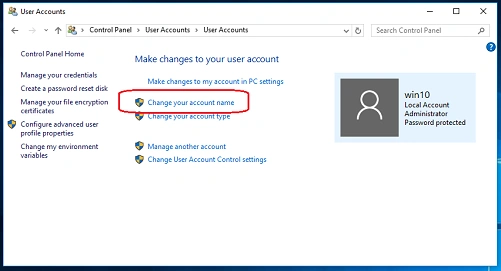 click on the "Change your account name" option