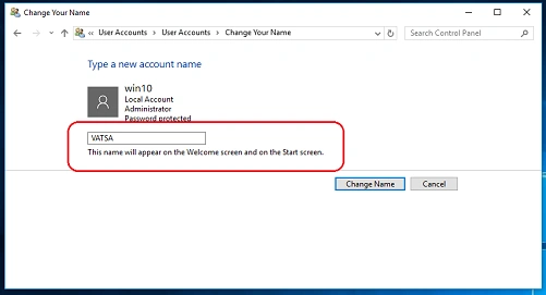 type a new account name that you want and click on the "Change Name" button