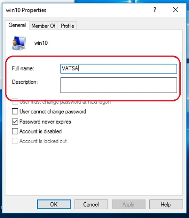 enter your desired full name for the account