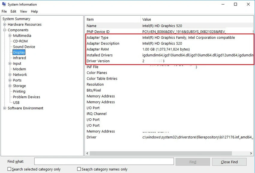Installed graphics cards and its information