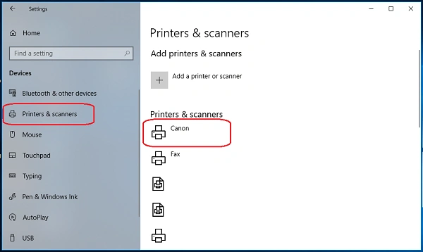 click on printers and scanners