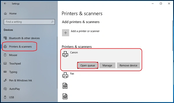 click on the already installed printer
