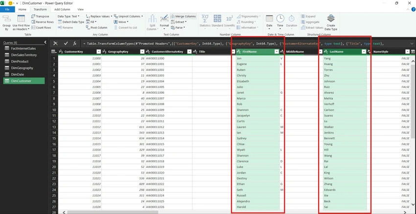 Merge columns
