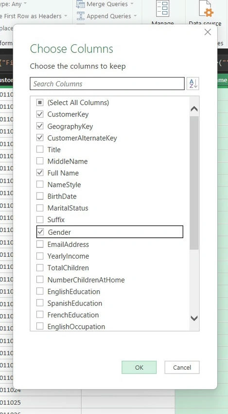 Select the columns