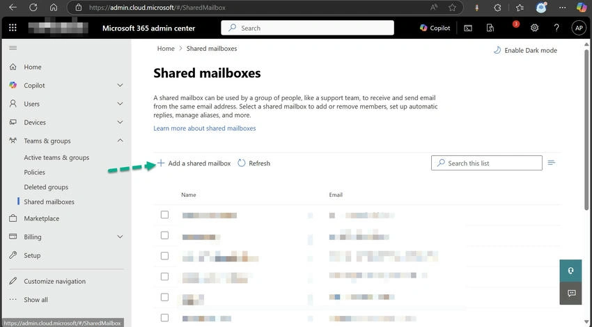 Add a shared mailbox