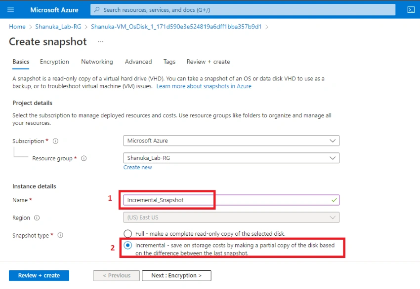 How to configure a Incremental Snapshot for managed disks