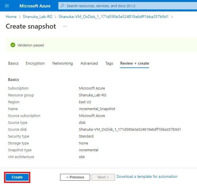 How to configure a Incremental Snapshot for managed disks