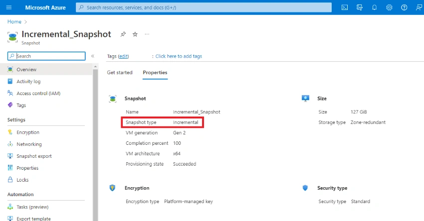 How to configure a Incremental Snapshot for managed disks
