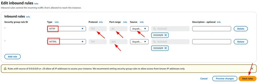 Rules for inbound 
