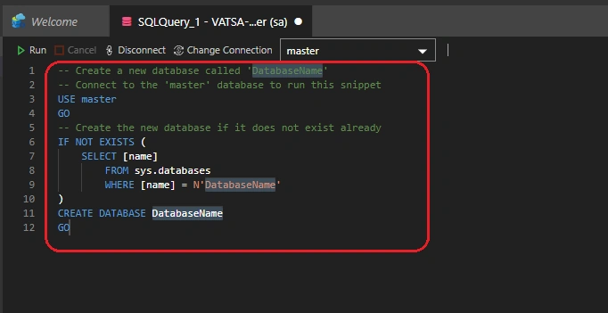 create database snippet