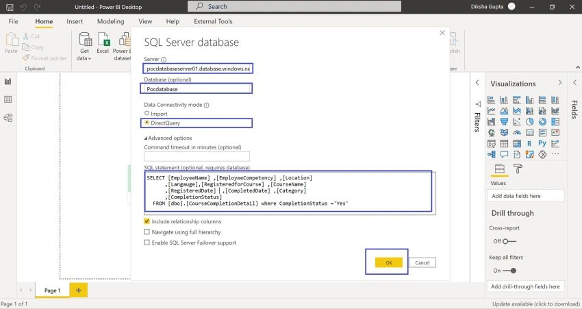 How to connect Azure SQL Data with Power BI via Direct Query