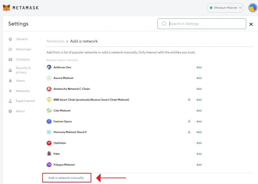 Metamask Add Network