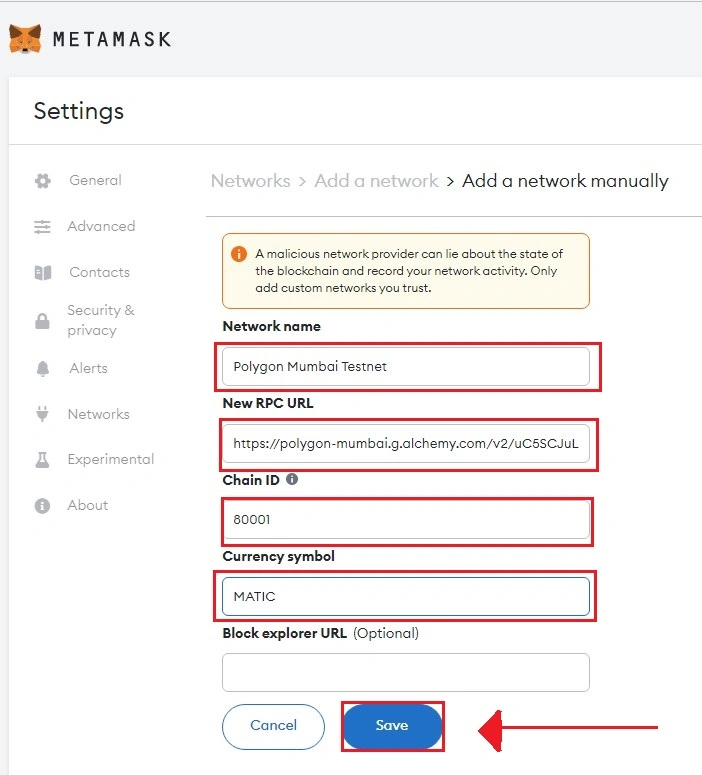 Metamask addibg polygon network