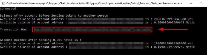 Console Output for Transaction