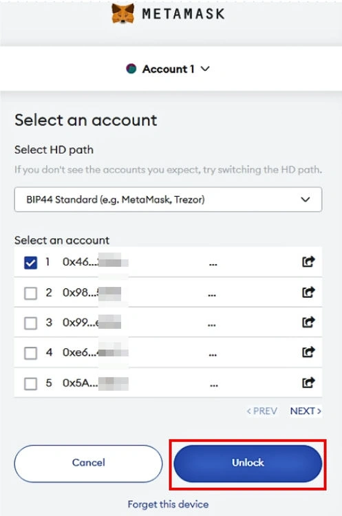 Select accounts to export