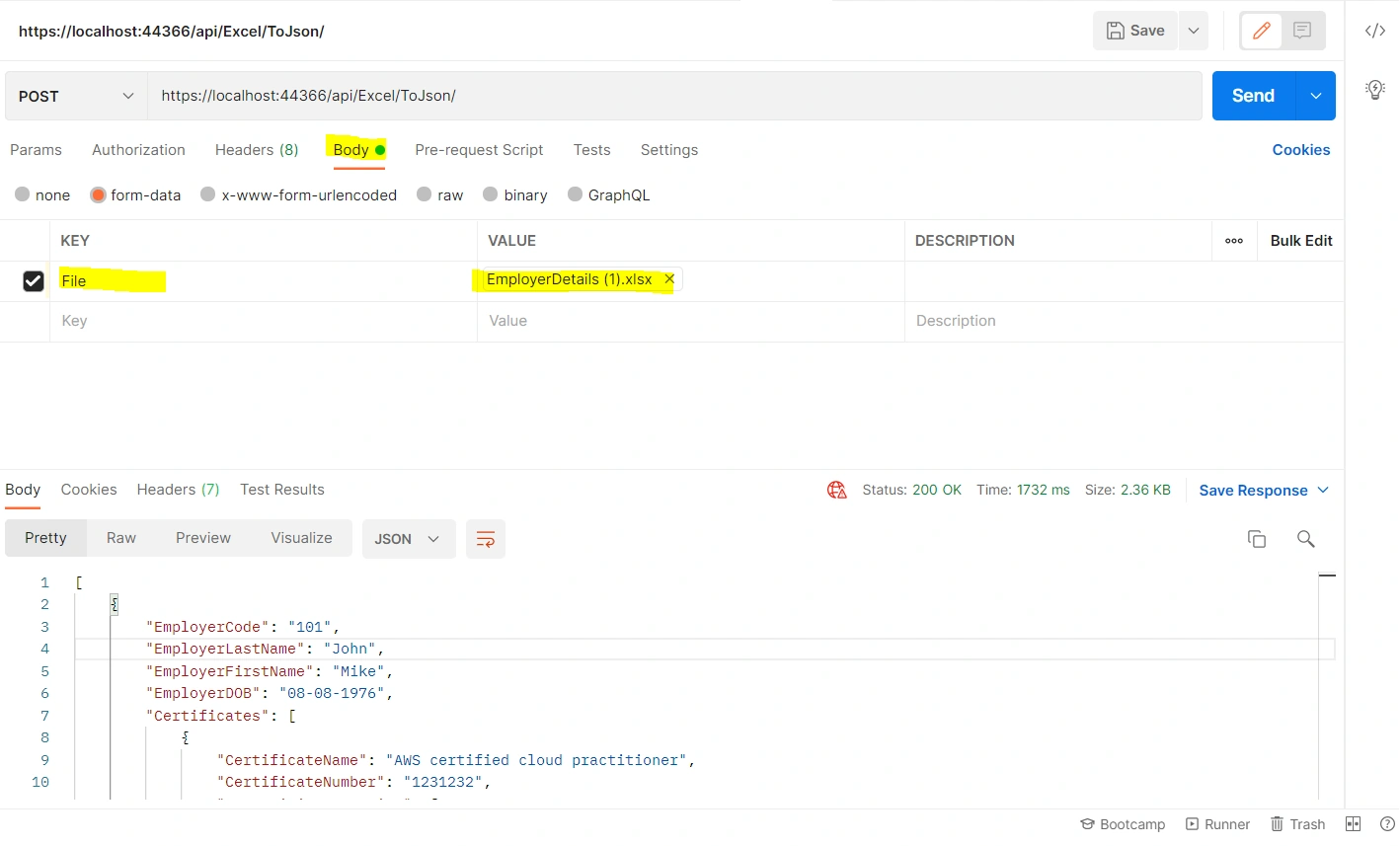 Convert Excel to Json Using C#