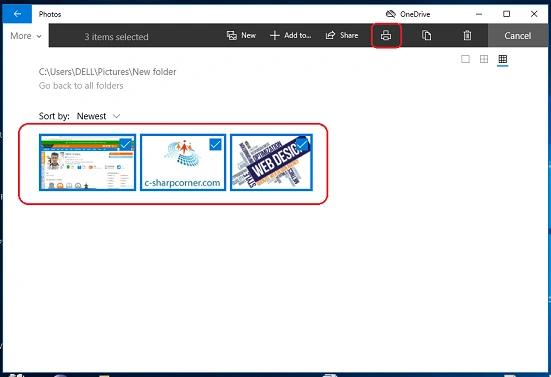 click on the print button