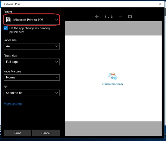 select the microsoft print to pdf option