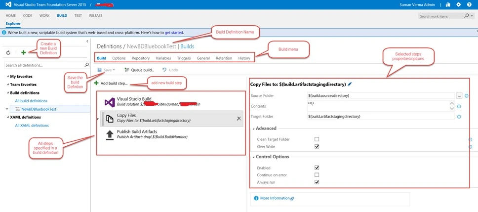 How To Create A Build Definition In TFS 2015, Adding Tasks And Setting Build Menu Options