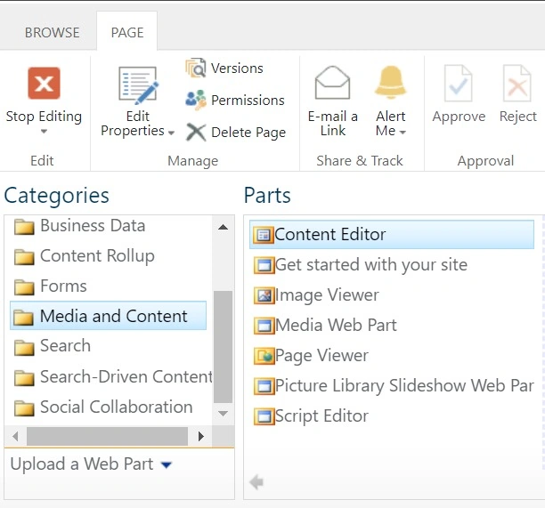 Categories section