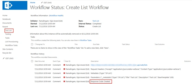 workflow history