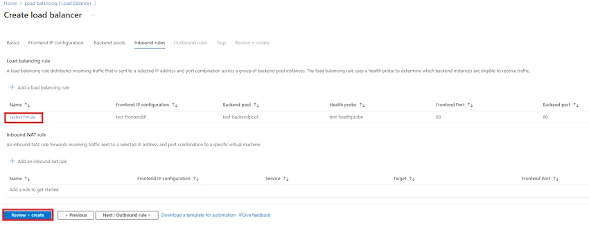 create load balancing rule