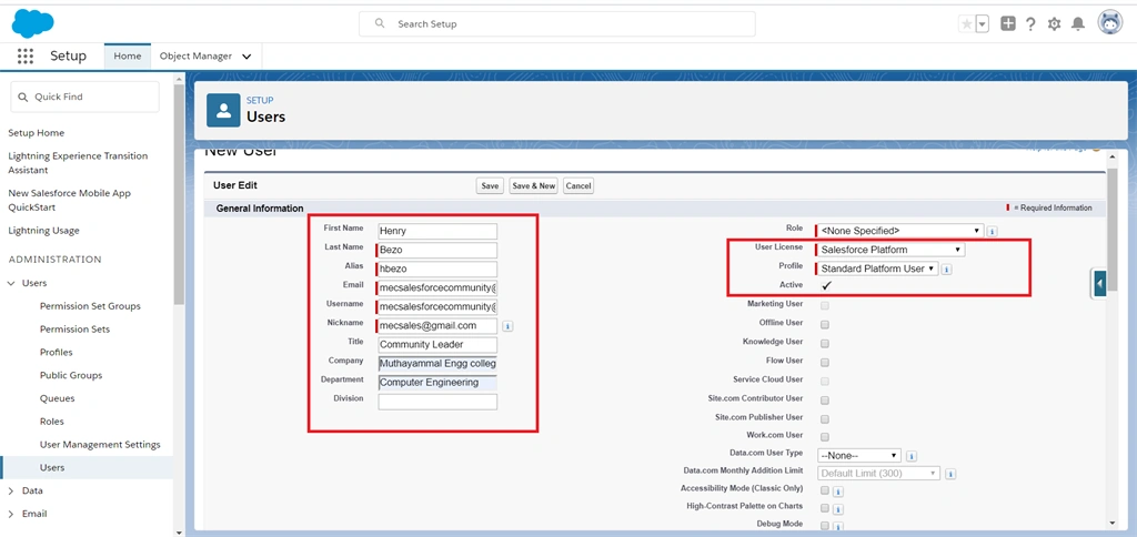 How To Create A New Users In Salesforce Lightning Platform
